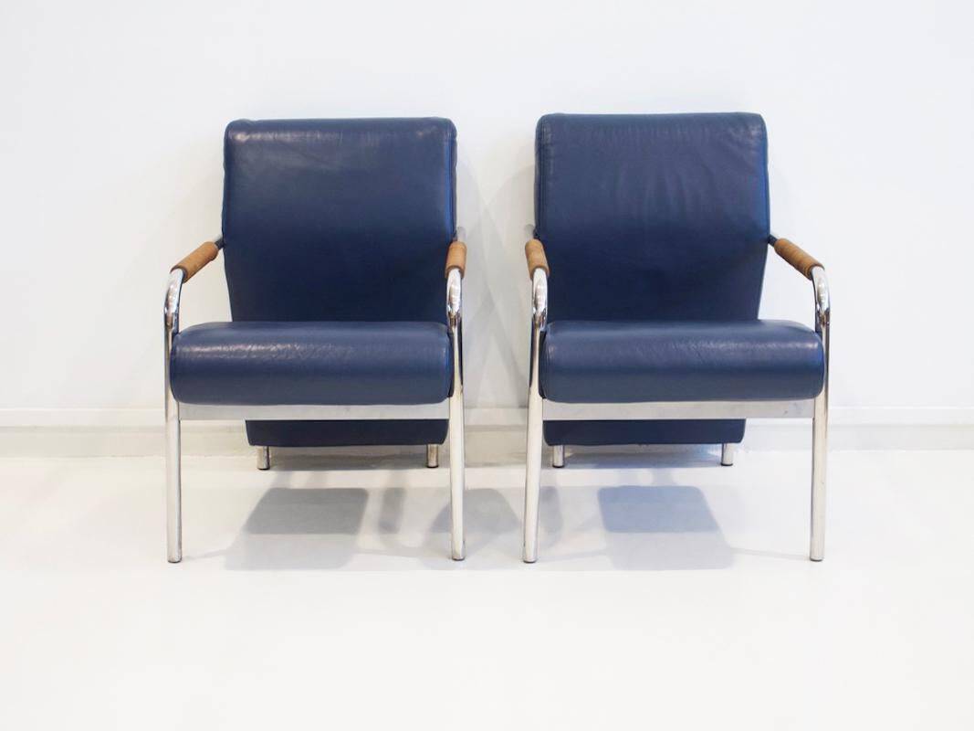Pair of blue Niccola sun loungers by Andrea Branzi for Zanotta