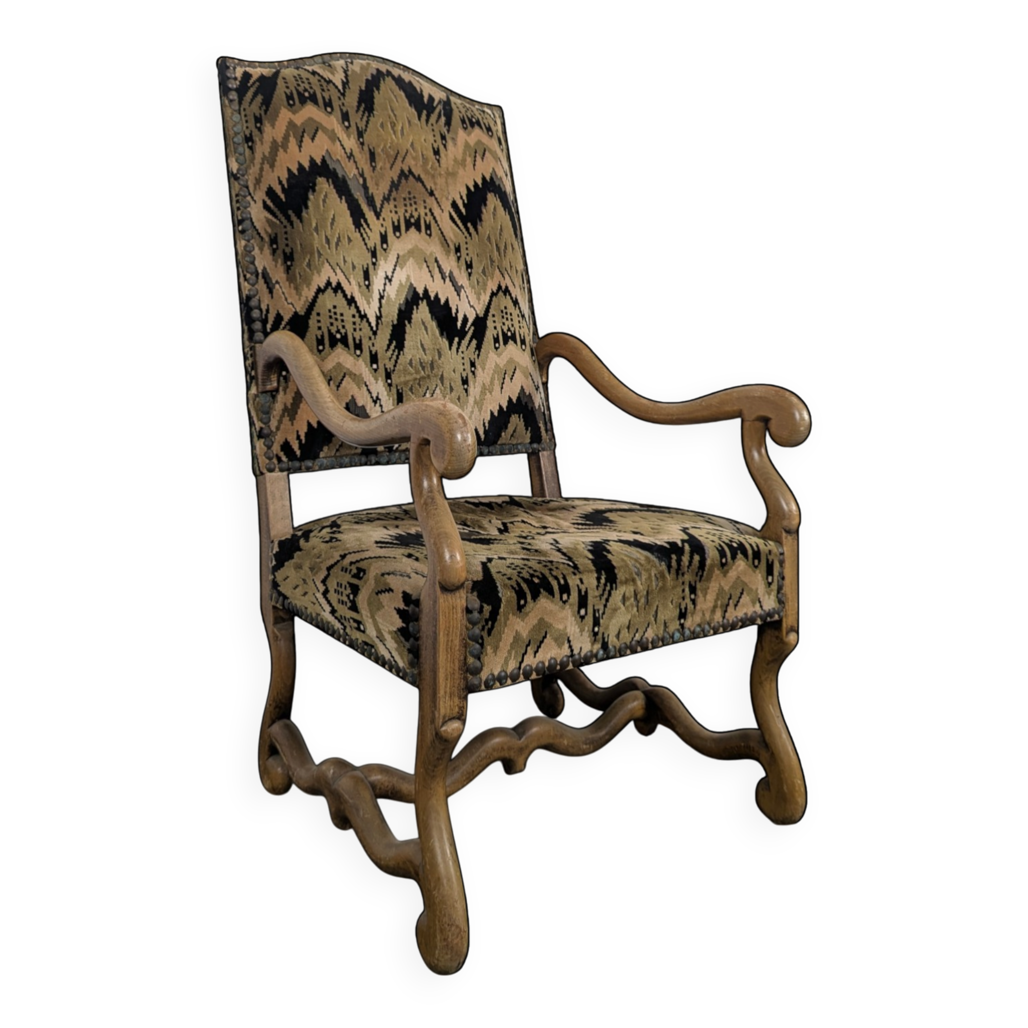 Louis XIII armchair with sheep bone in flame velvet