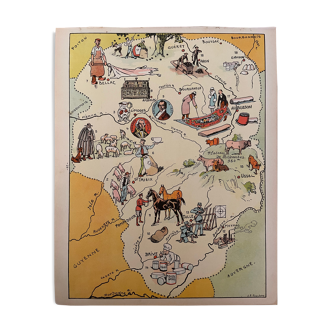 Affiche ancienne carte illustrée du Limousin - JP Pinchon