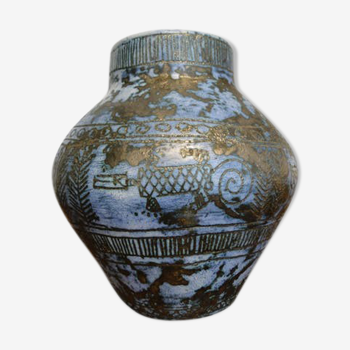 Vase céramique vintage bleu de Jacques Blin 1950
