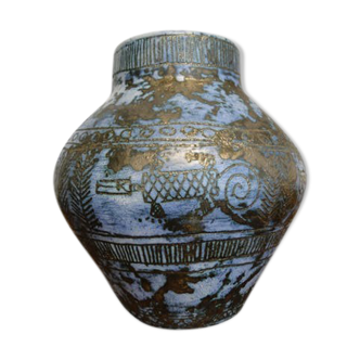 Jacques Blin blue vintage ceramic vase 1950