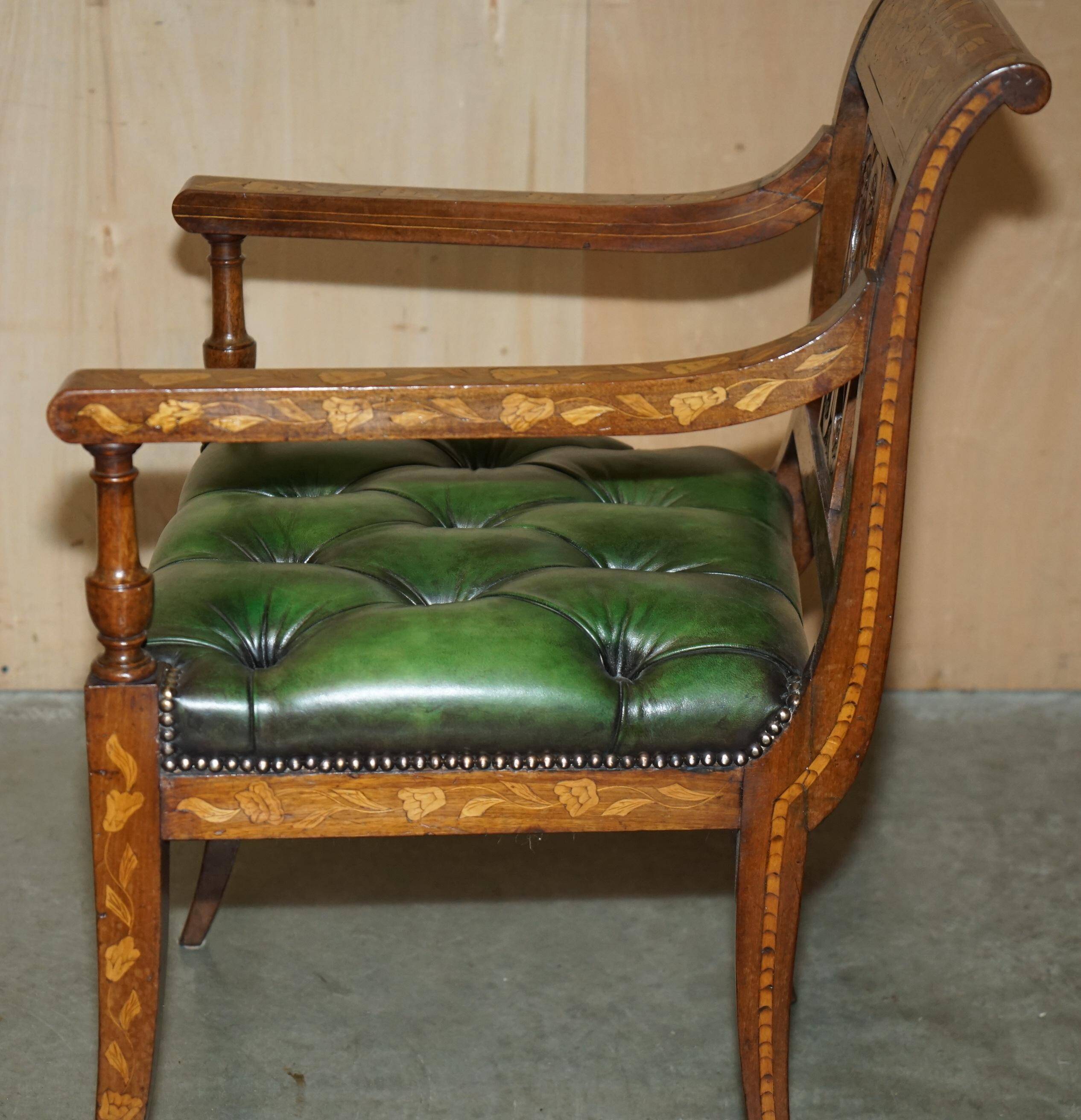 Chesterfield leather office chair with Dutch marquetry
