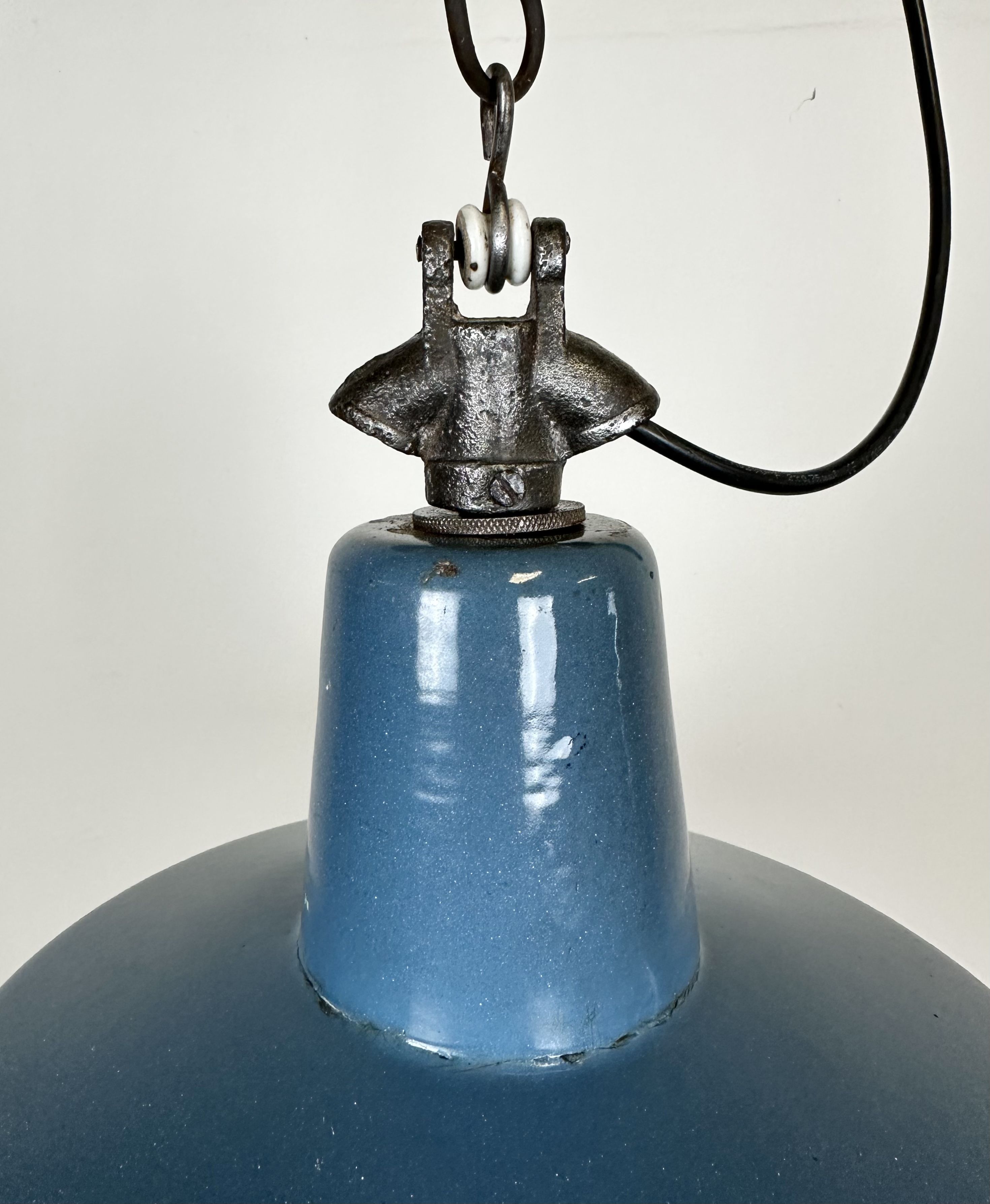 Industrial Blue Enamel Factory Lamp with Cast Iron Top, 1960s