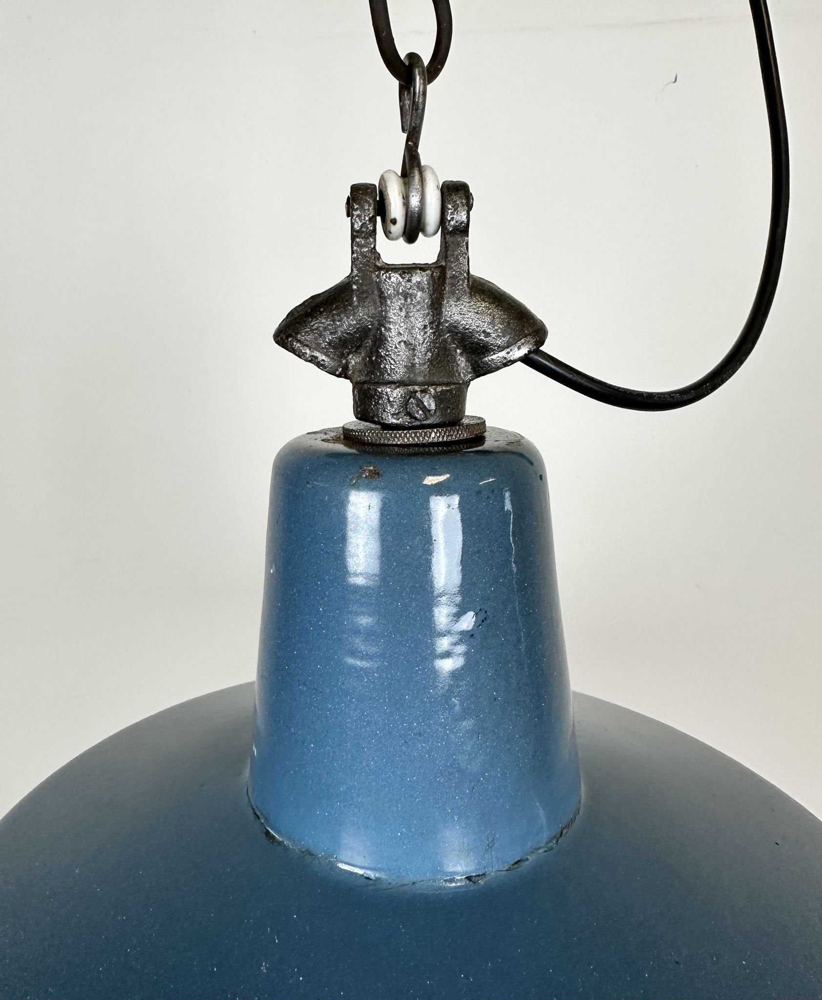 Industrial Blue Enamel Factory Lamp with Cast Iron Top, 1960s