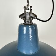 Industrial Blue Enamel Factory Lamp with Cast Iron Top, 1960s