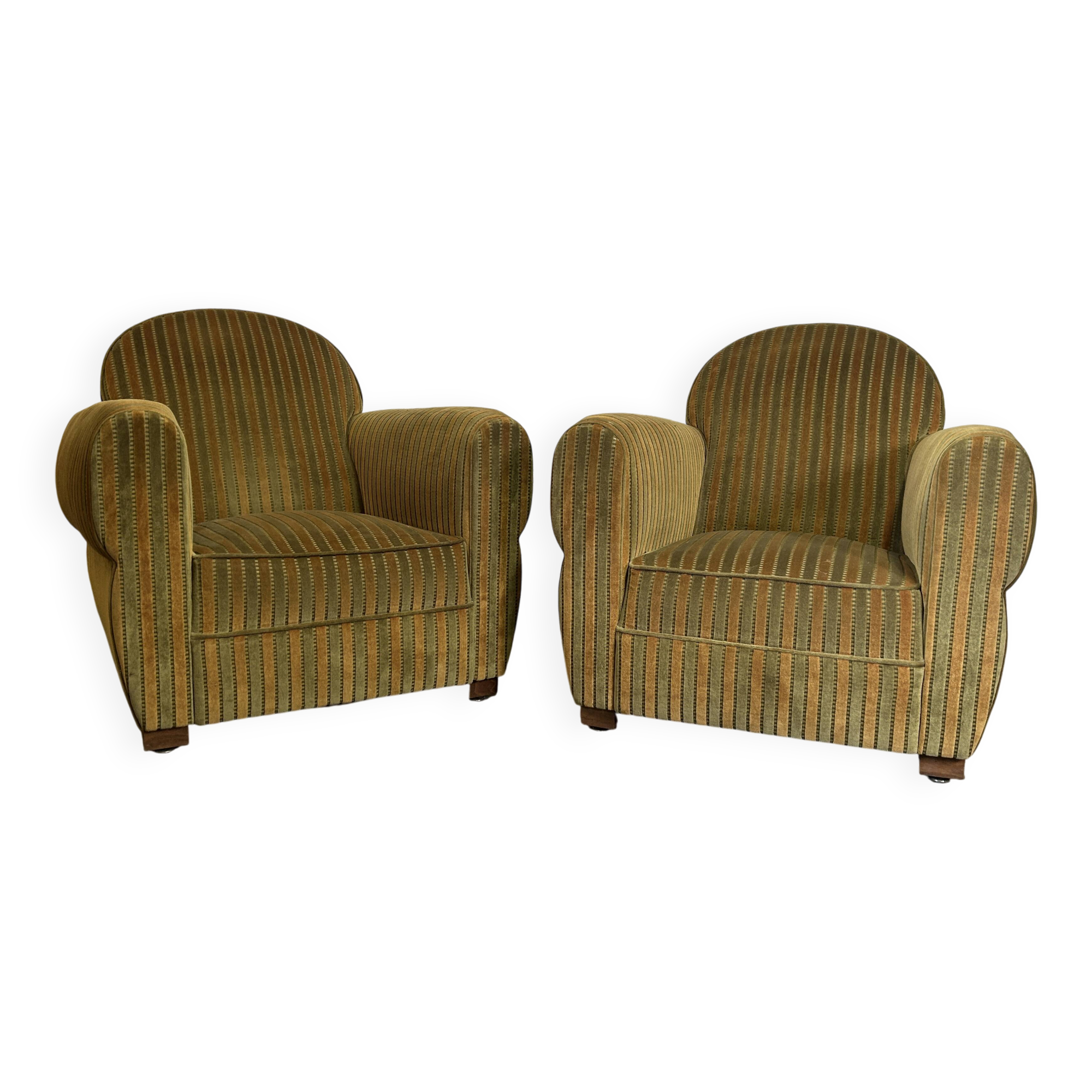 Pair of green fabric armchairs