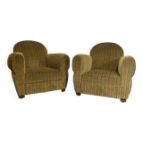Pair of green fabric armchairs