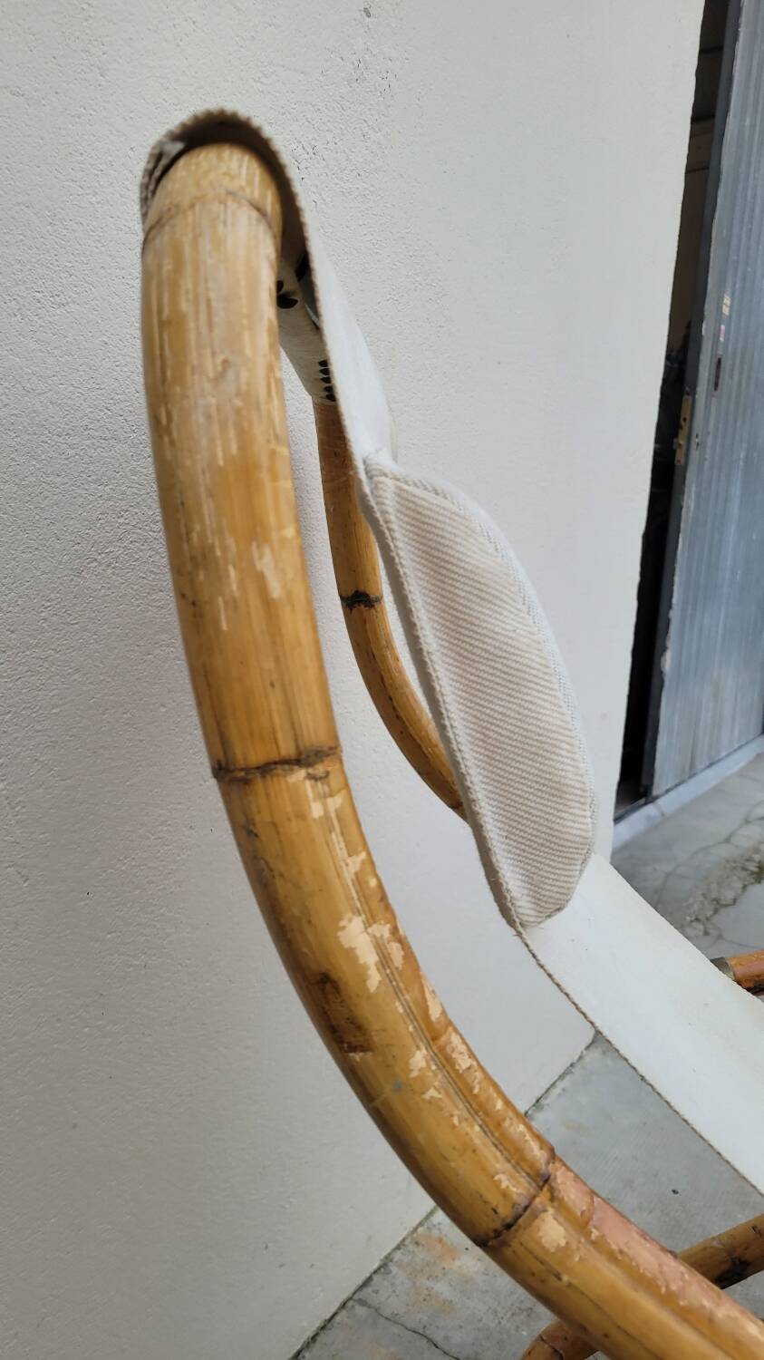 Vintage bamboo deck chair armchair 1950s Italy