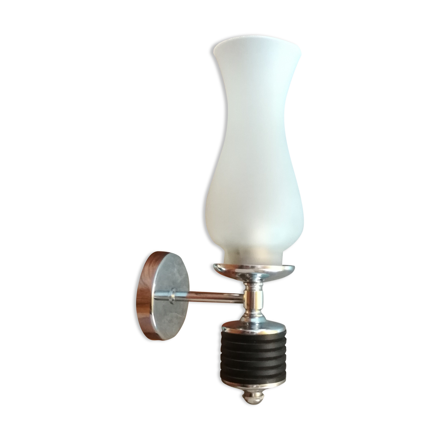 Metal and frosted glass wall lamp 1970