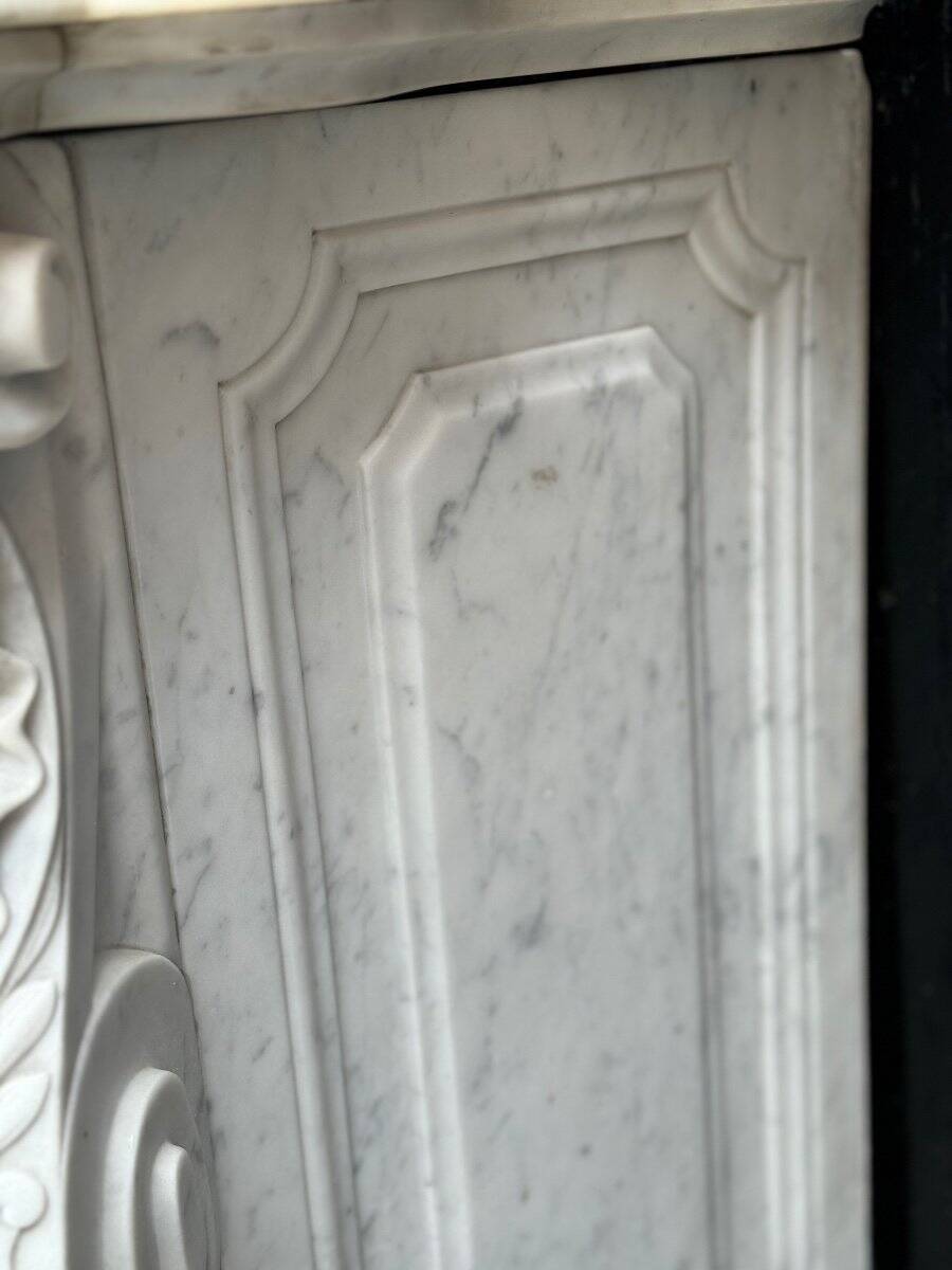 Remarkable Louis XV Style Fireplace In White Carrara Marble Circa 1880