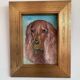 Vintage original dog portrait oil painting, signed animal art