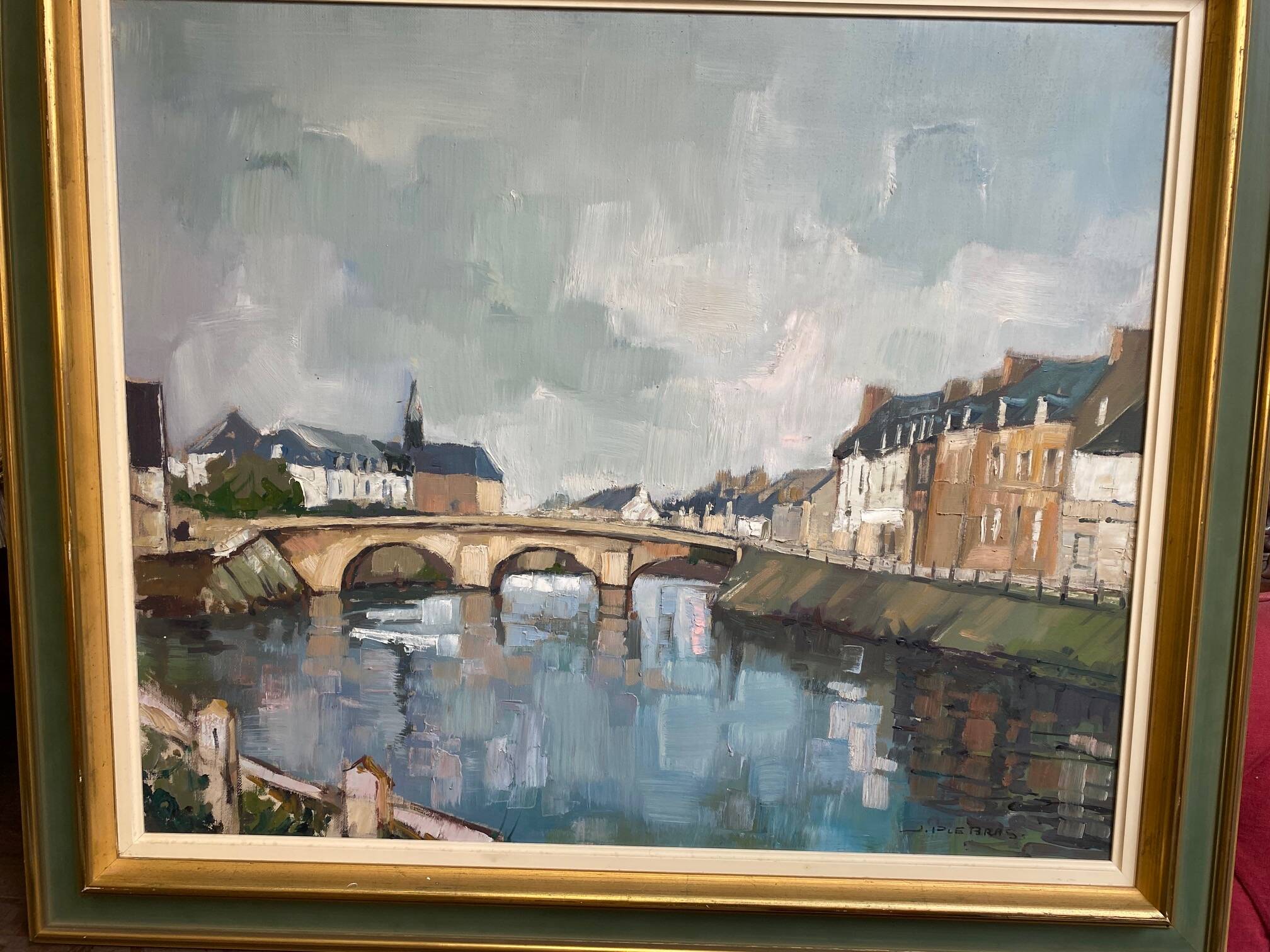 oil painting signed jp le bras painter of the navy port breton view from the p