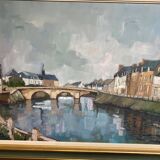 peinture huile signee jp le bras peintre de la marine port breton vue du p