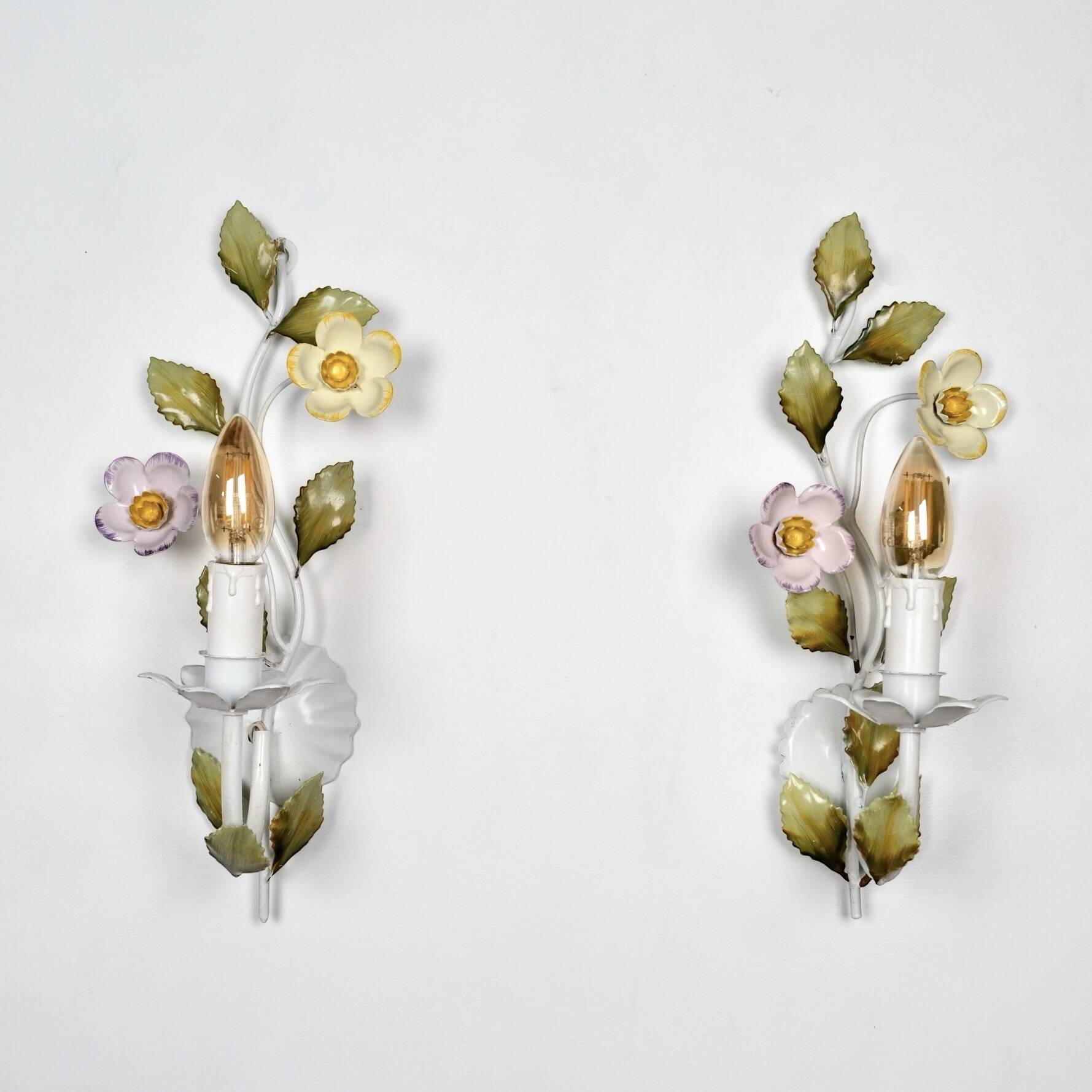 Pair of metal flower sconces, Italy, 1980s