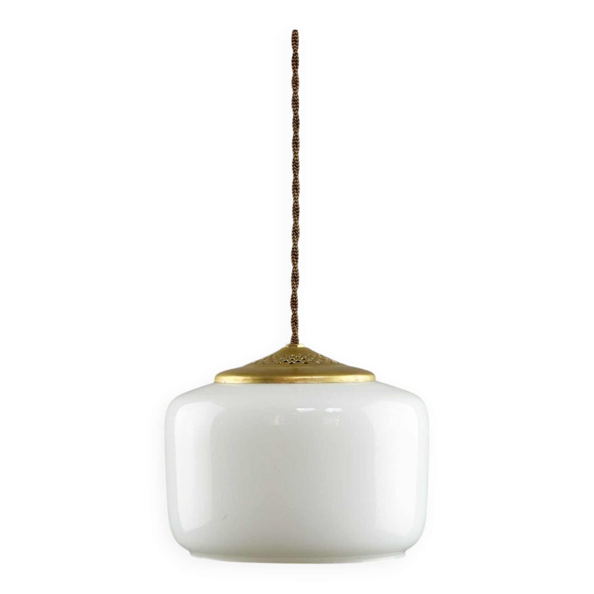 Mid-Century Italian Opaline Glass & Brass Pendant Lamp, 60s