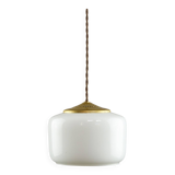 Mid-Century Italian Opaline Glass & Brass Pendant Lamp, 60s