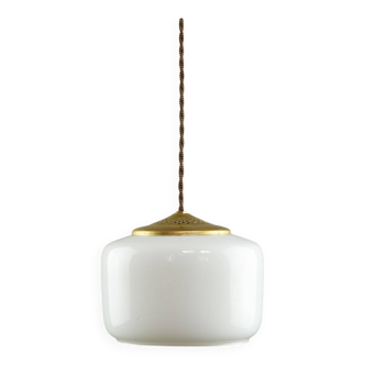Mid-Century Italian Opaline Glass & Brass Pendant Lamp, 60s