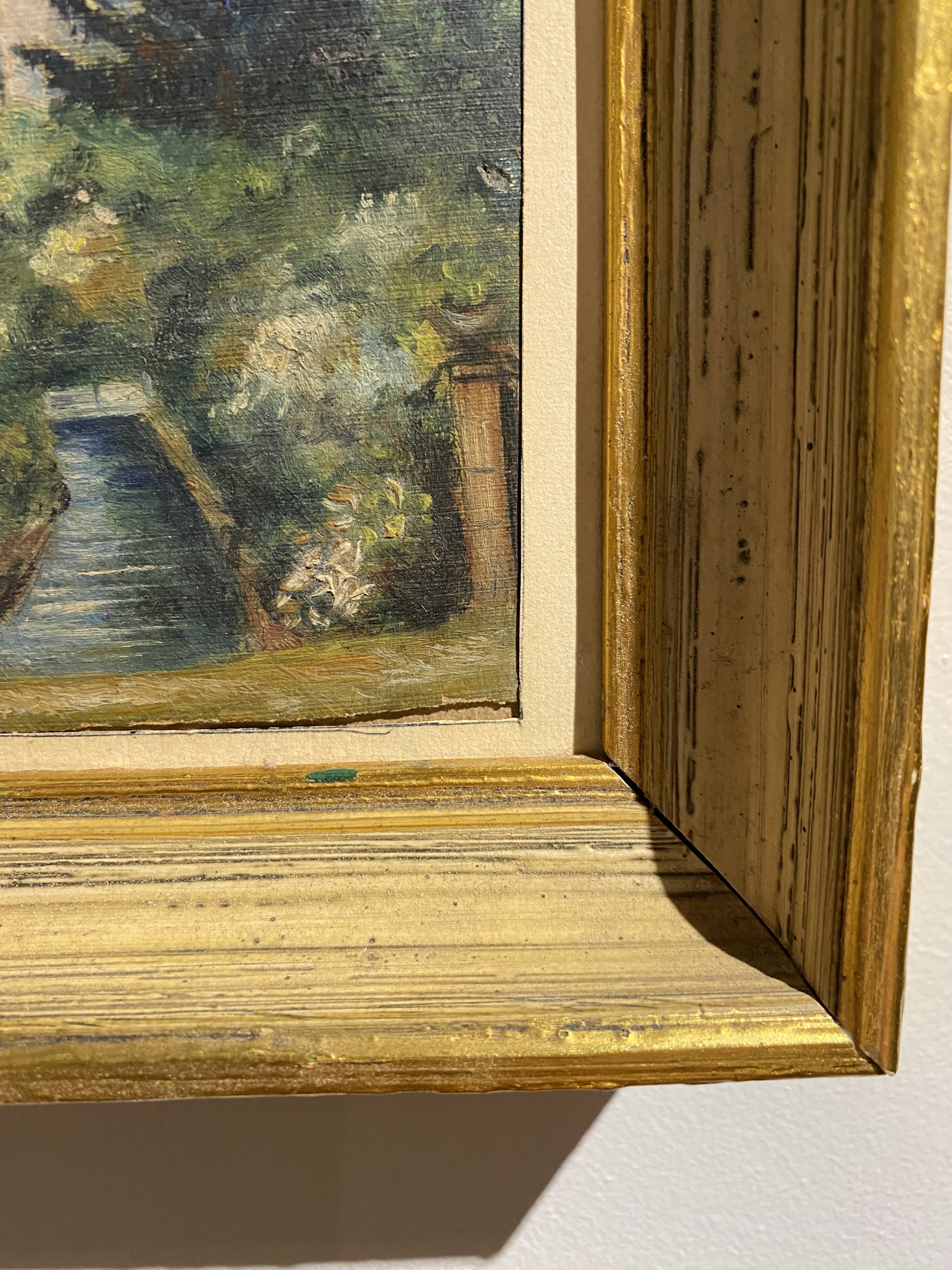 Old painting, landscape with stream signed dated 1925