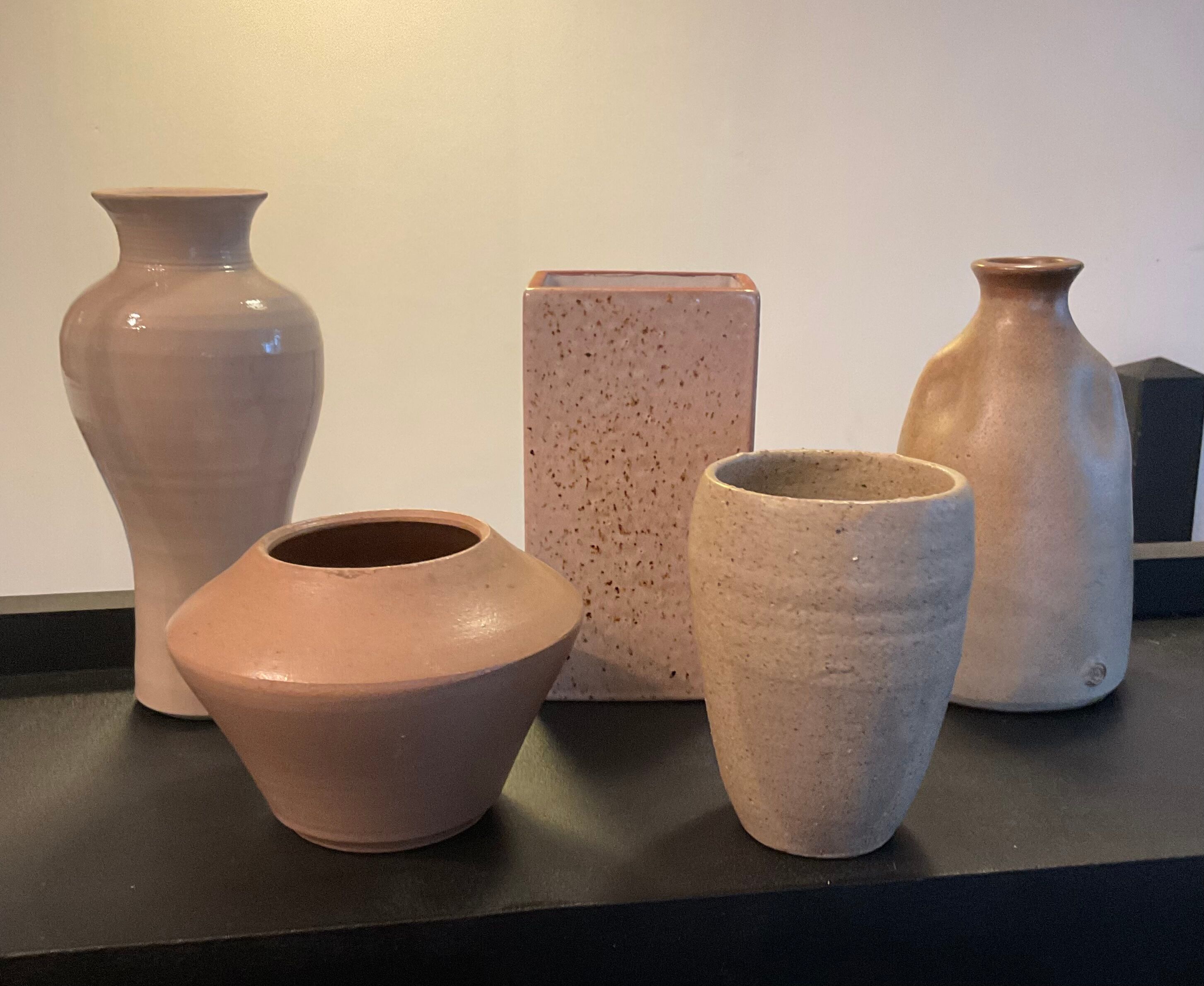 Series of 5 vintage beige ceramic vases