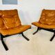 Vintage norwegian mid century leather Seista chairs by Ingmar Relling