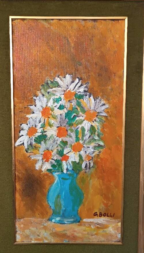 Oil on panel, vase with flowers, gerolamo bolli (pisa 1933-2009)