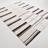 7x9 Brown Cream Striped Handmade Vintage Kilim Rug, 204x279Cm