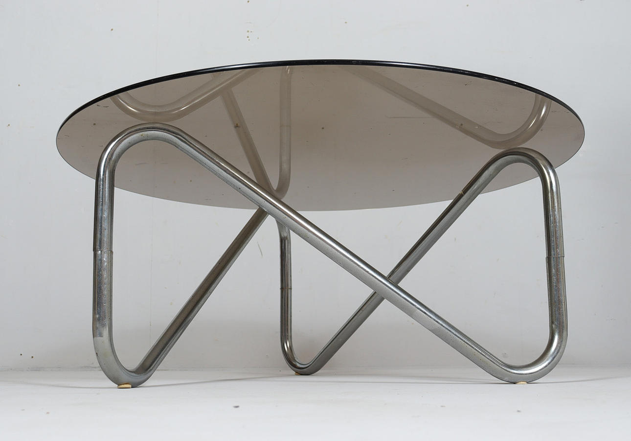French tubular steel coffee table, 1970s.