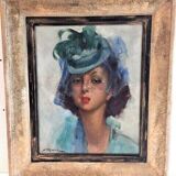 Old oil painting on canvas durango tog richard "elegant in hat" signed