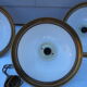 Suspension in white opaline, its edge in aged brass