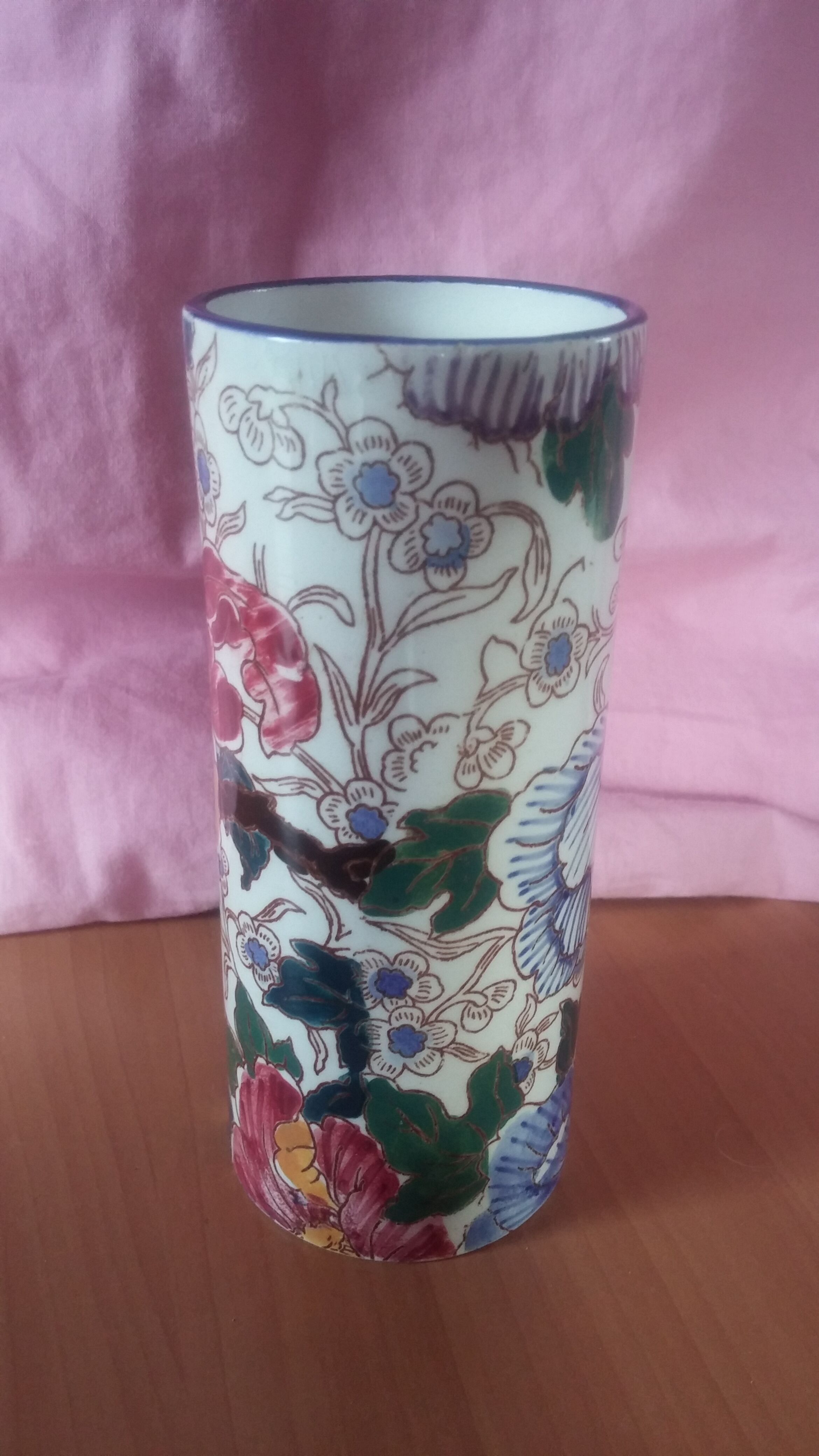 Vase soliflore in earthenware of Gien decoration Mauves 1940