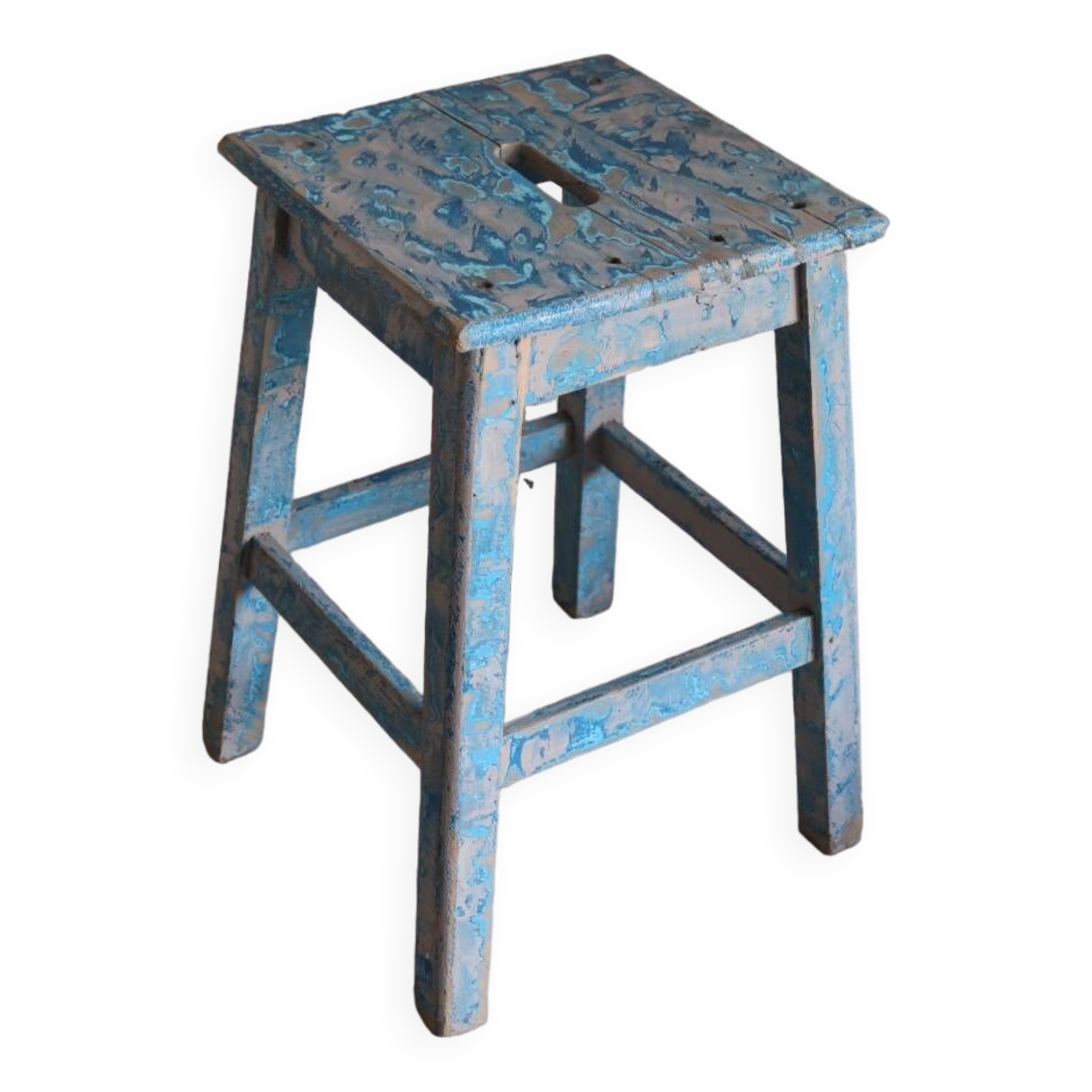 Blue patinated farm stool