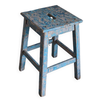 Blue patinated farm stool