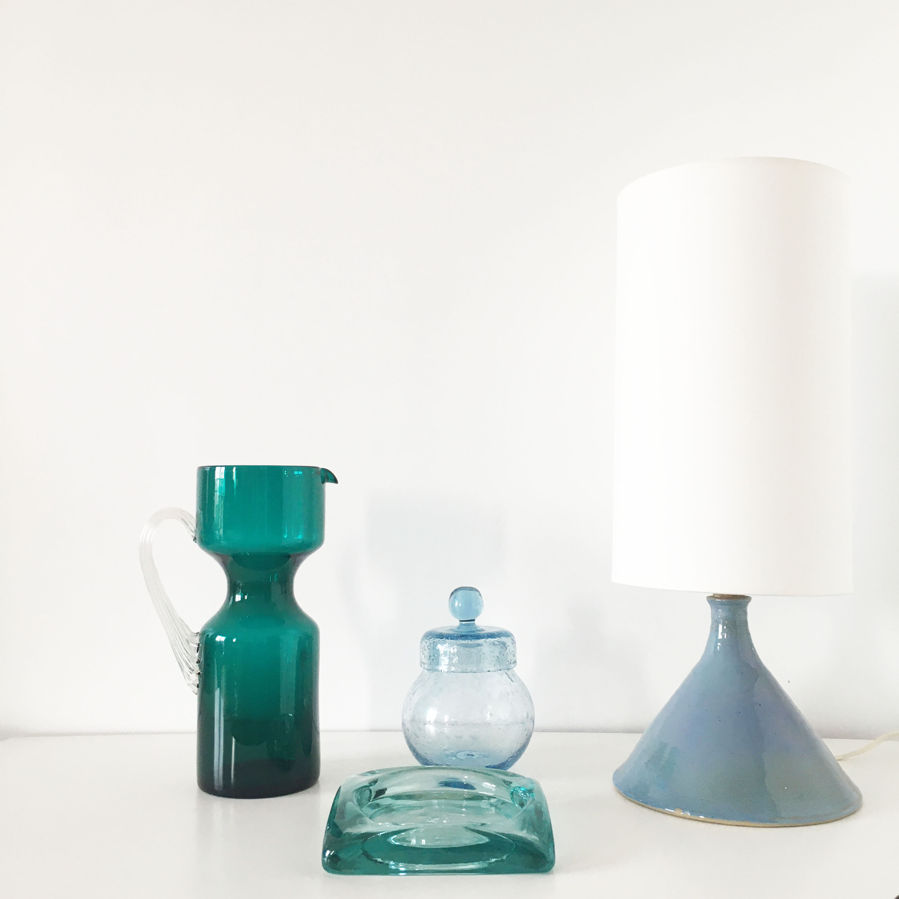 Vintage blue blown glass carafe