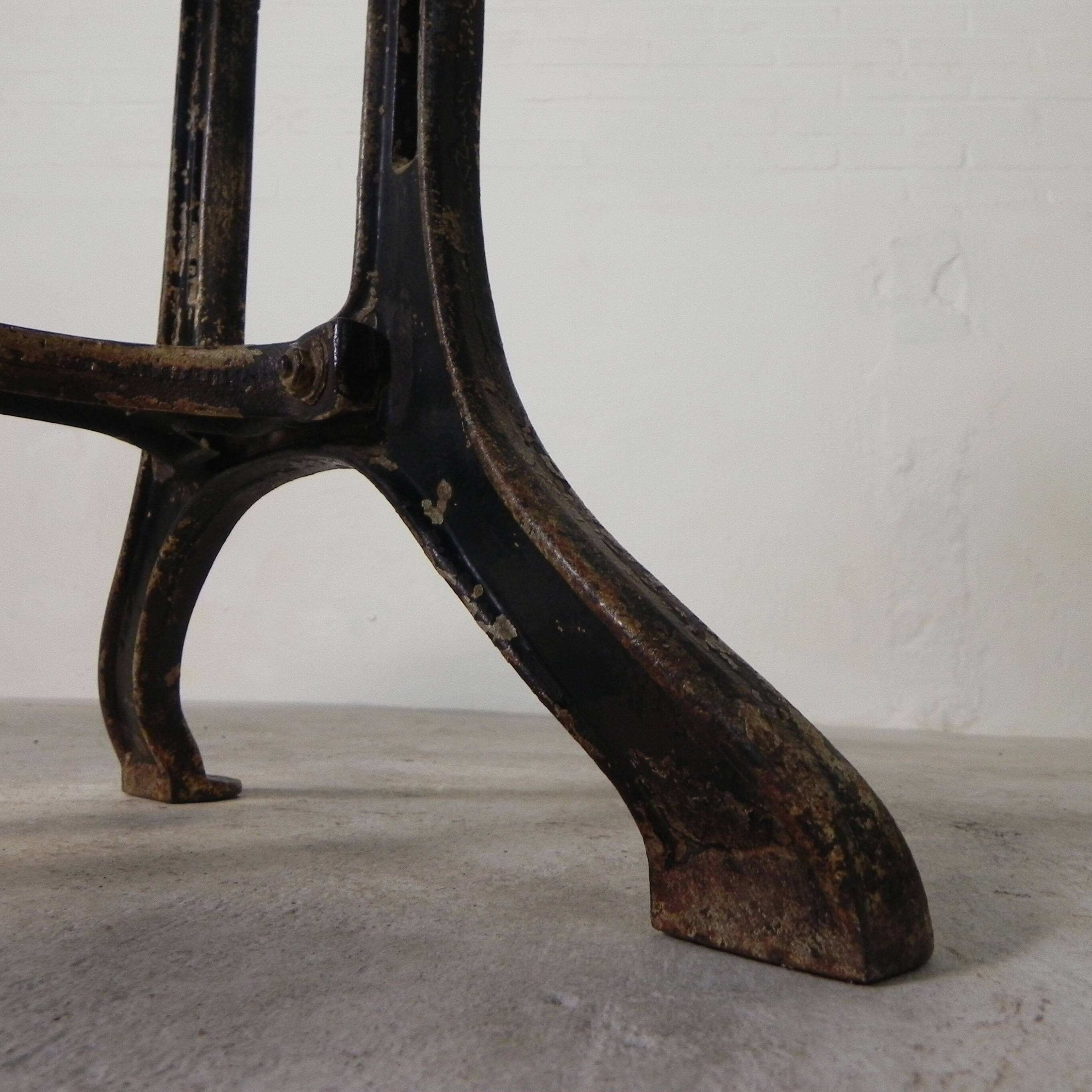 Industrial table, garden table with hard stone slab on cast iron frame, 1930s