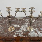 Candlesticks, silver-plated metal, Maison Christofle, pair of candelabras, 3 lights