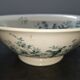 Old dish type bowl on foot, earthenware Iron earth blue Longwy Cute Birds Ø 27 cm