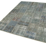 Hand-knotted oriental overdyed 174 cm x 240 cm grey patchwork carpet