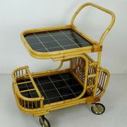 1950s mid century trolley serving cart bamboo wicker black formica