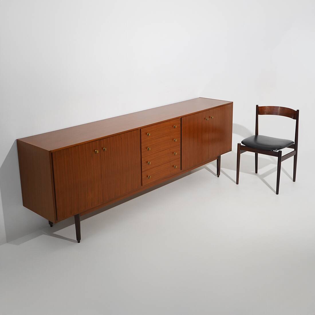 Wooden sideboard with brass knobs, 1960s