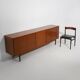 Wooden sideboard with brass knobs, 1960s