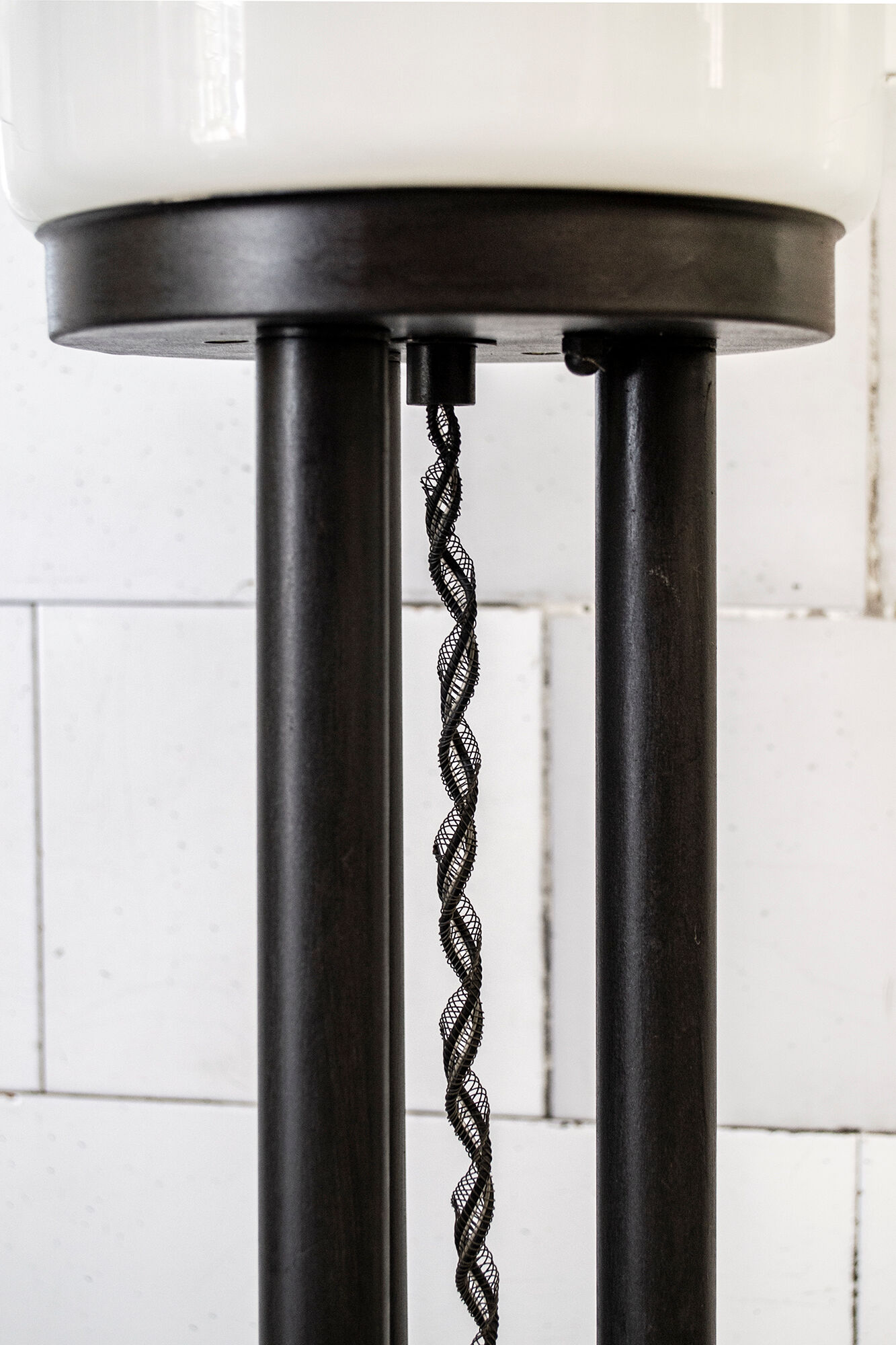 Iron floor lamp, glass and marble, Italy 70s