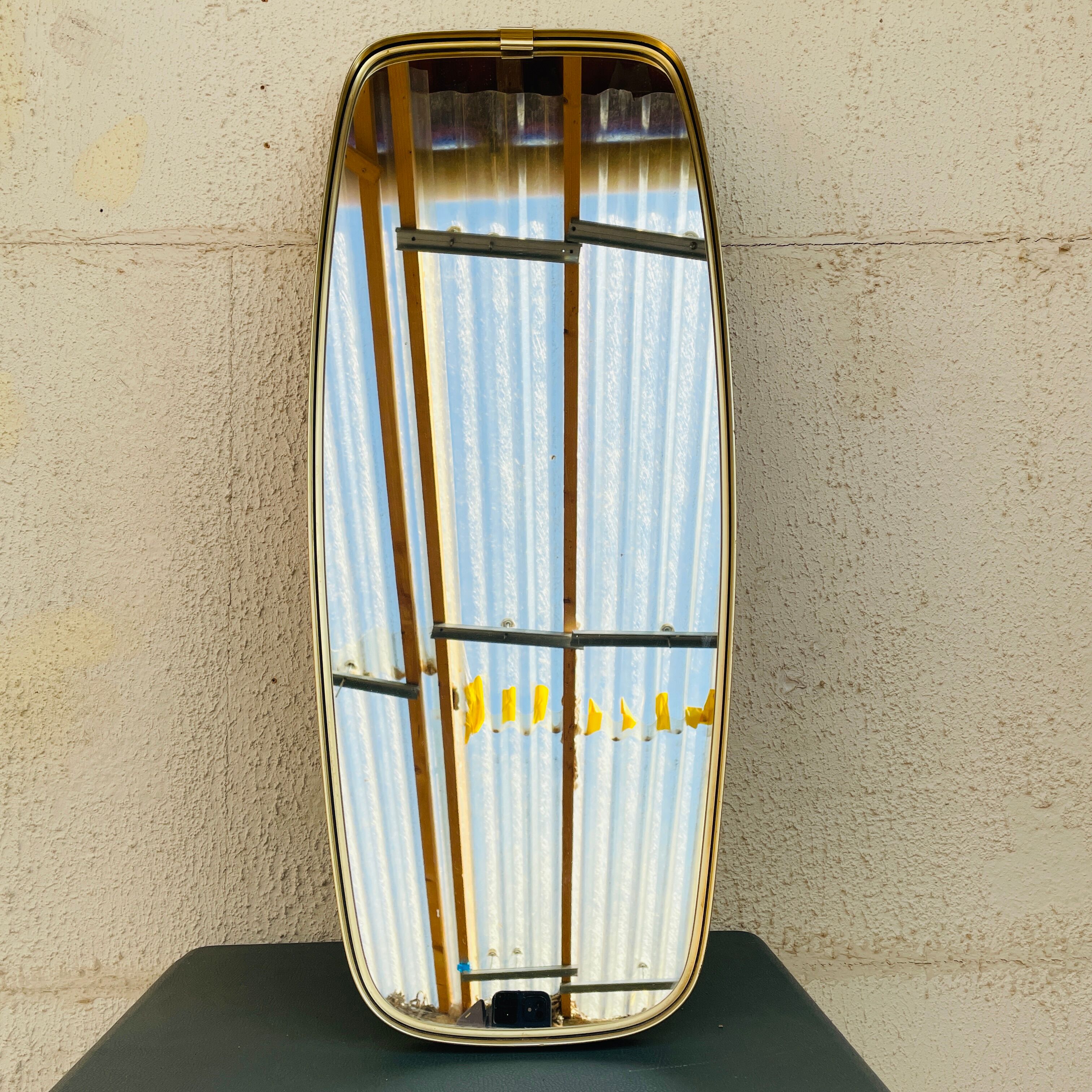 Large asymmetrical mirror metal gold vintage 1960 60 design mirror