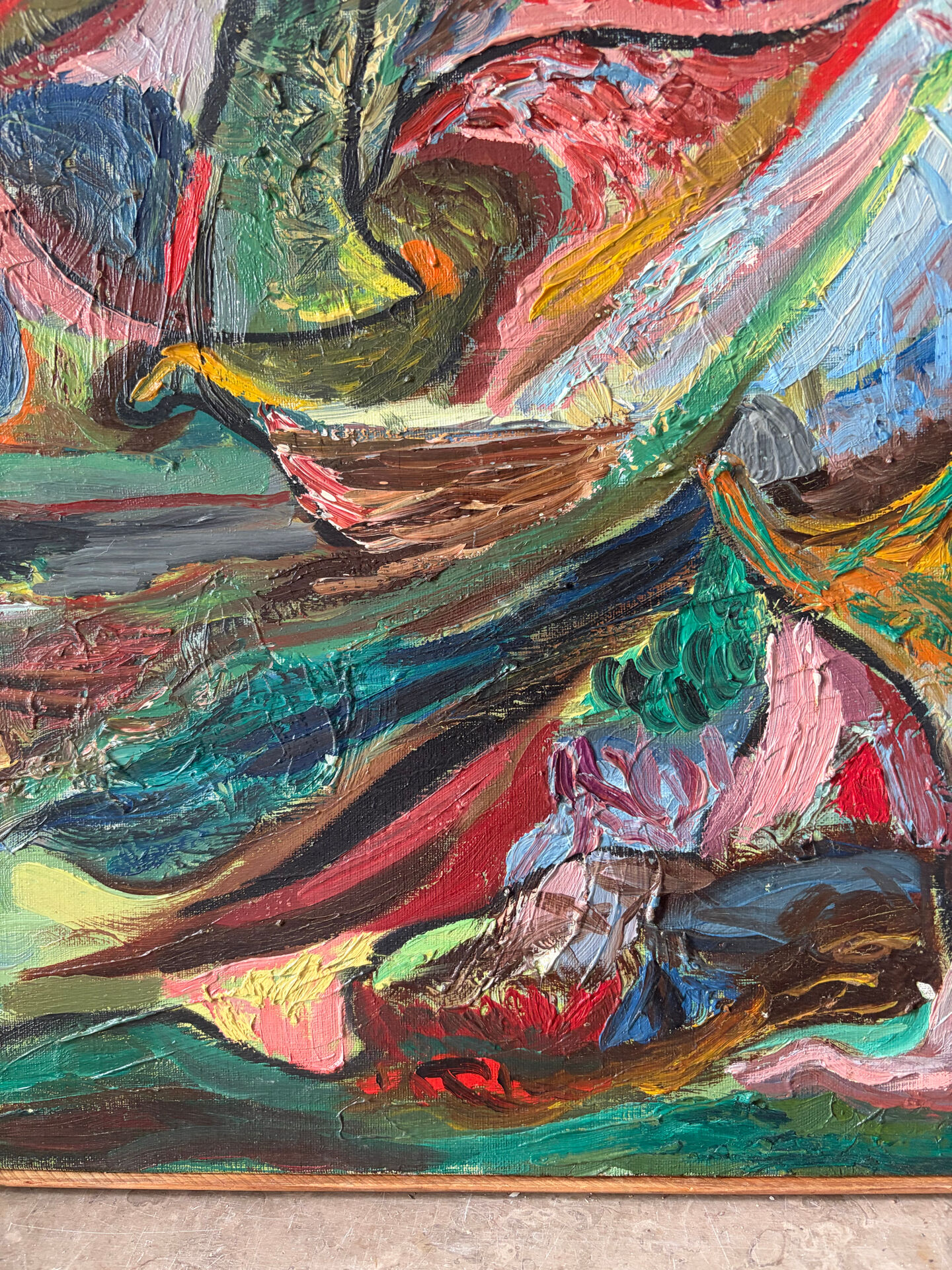 Abstract oil on canvas signed Dognin