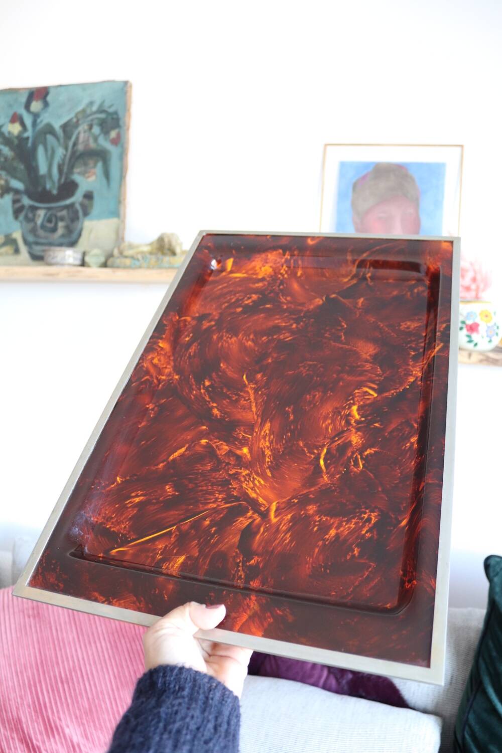 Vintage 70s tortoiseshell style lucite tray