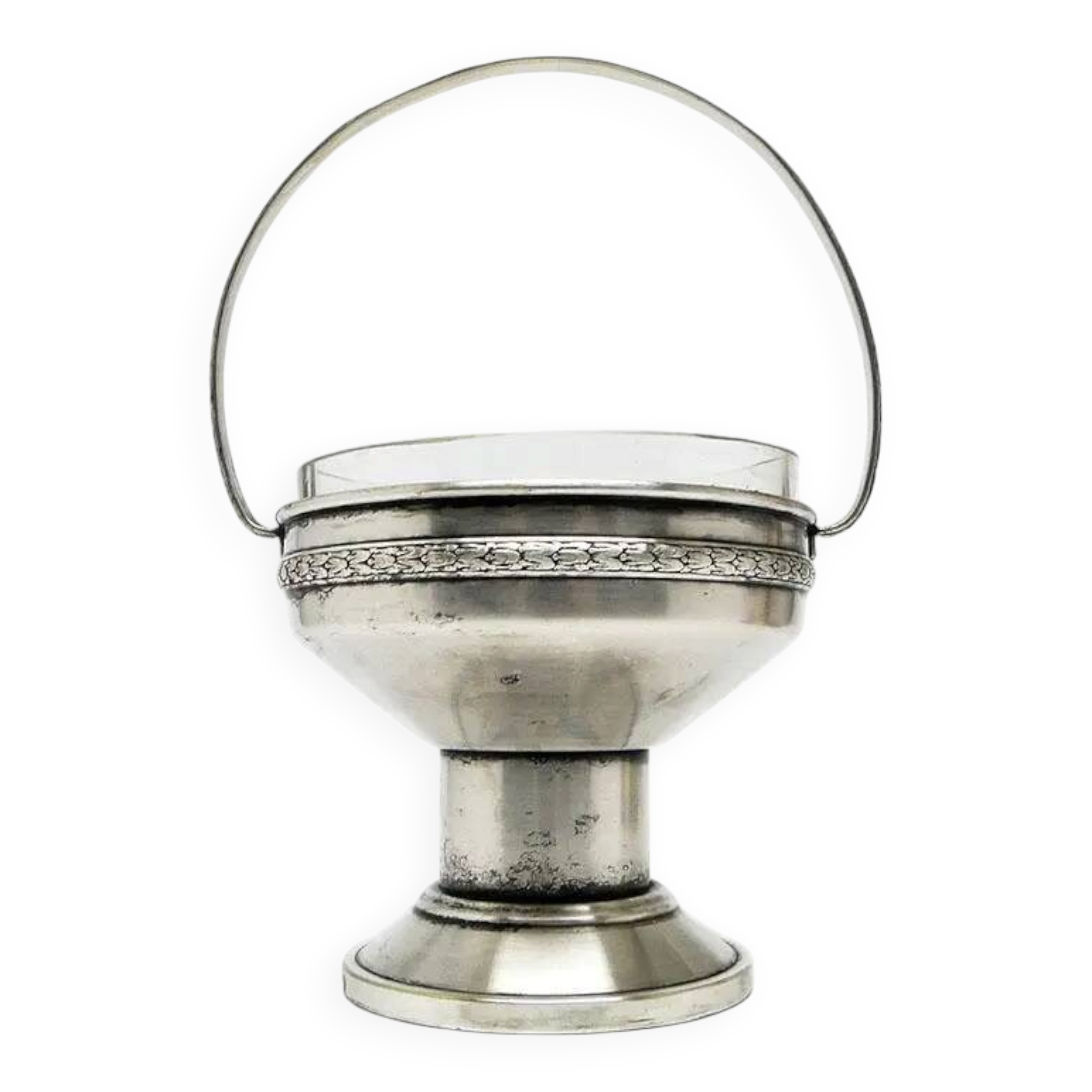 Art Deco sugar bowl, silver-plated brass, crystal, Poland, 1930s