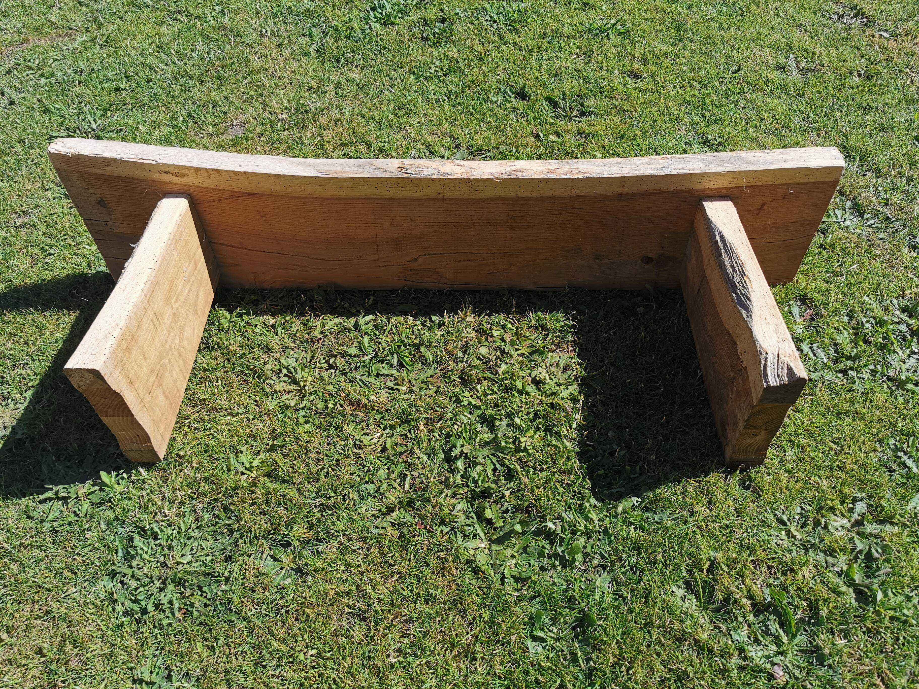 Old brutalist art bench, in natural raw oak