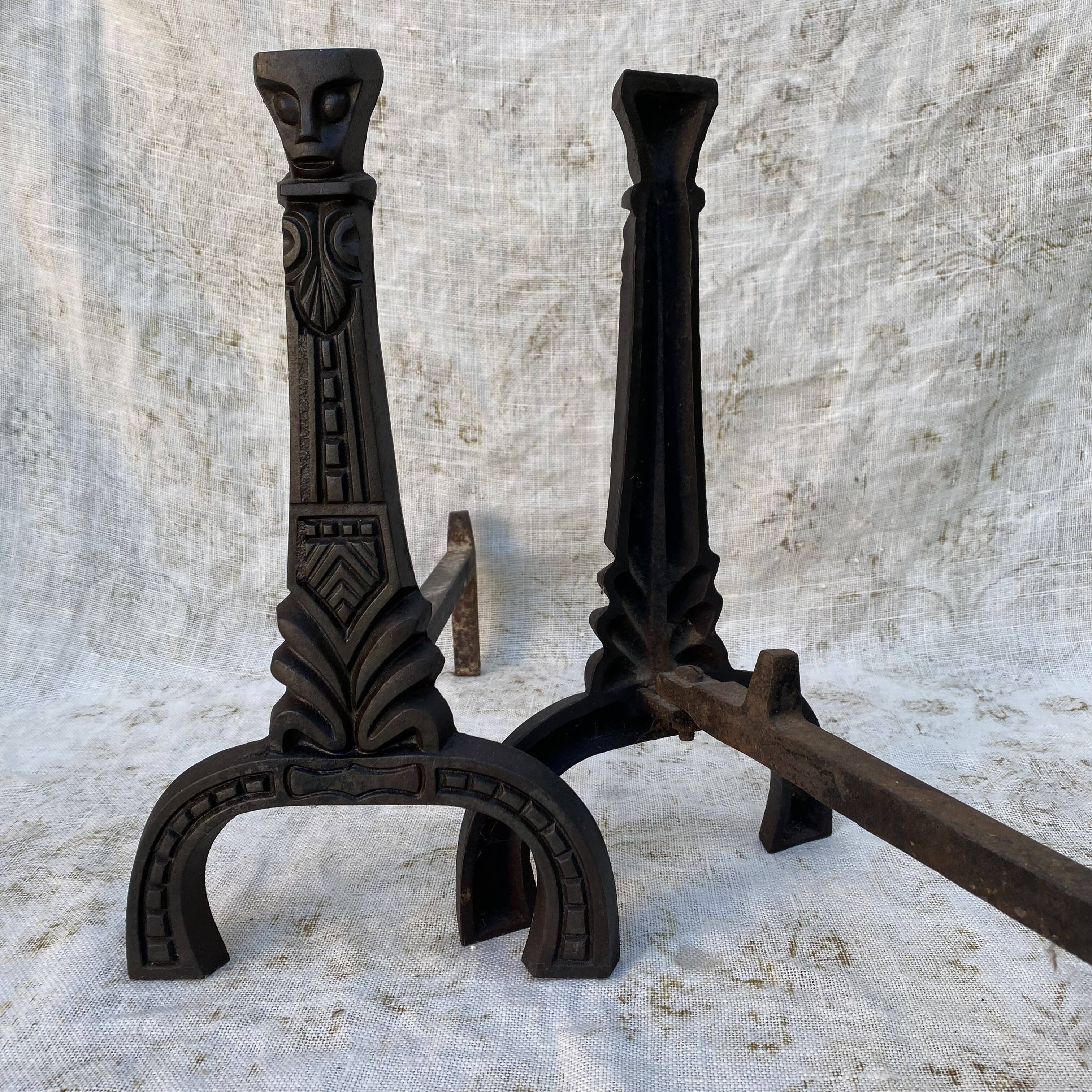 Paire de chenets Art déco en fonte