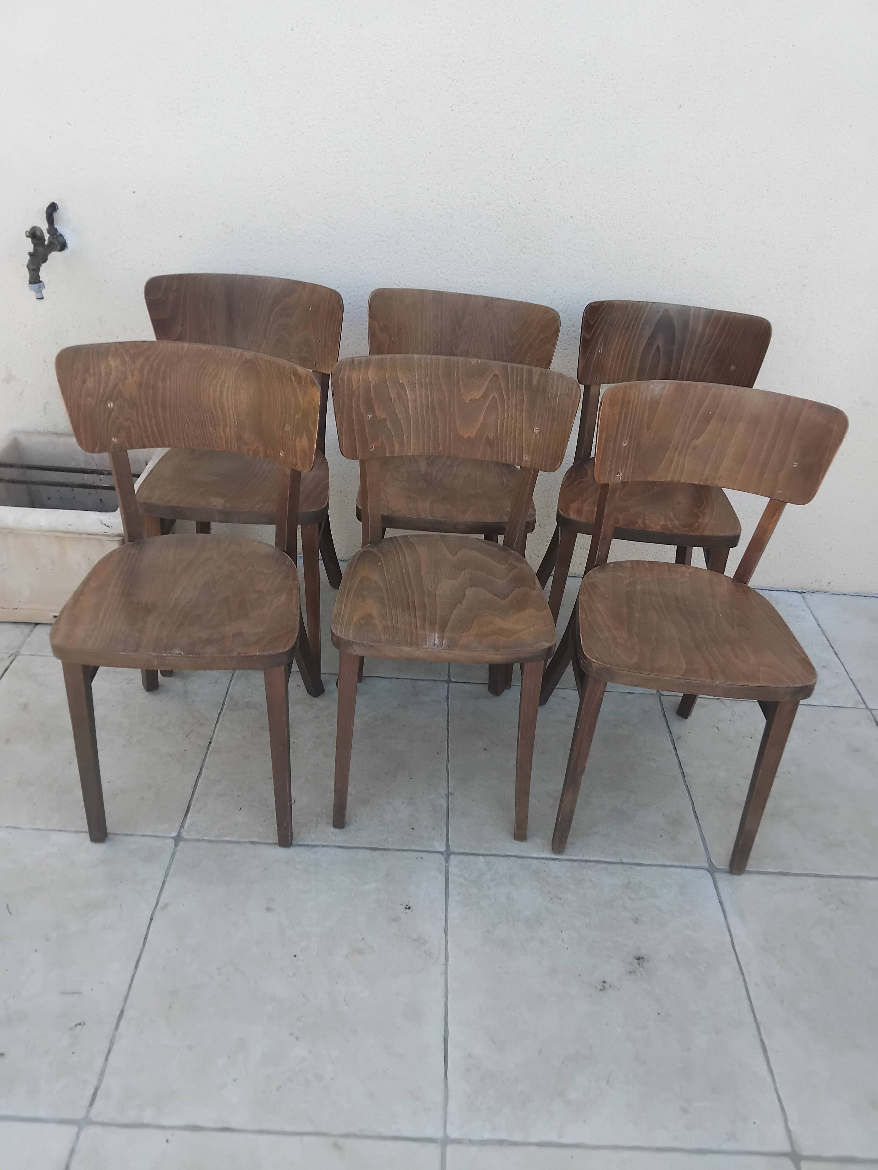 6 chaises bistrot thonet czechoslovakia vintage année 50