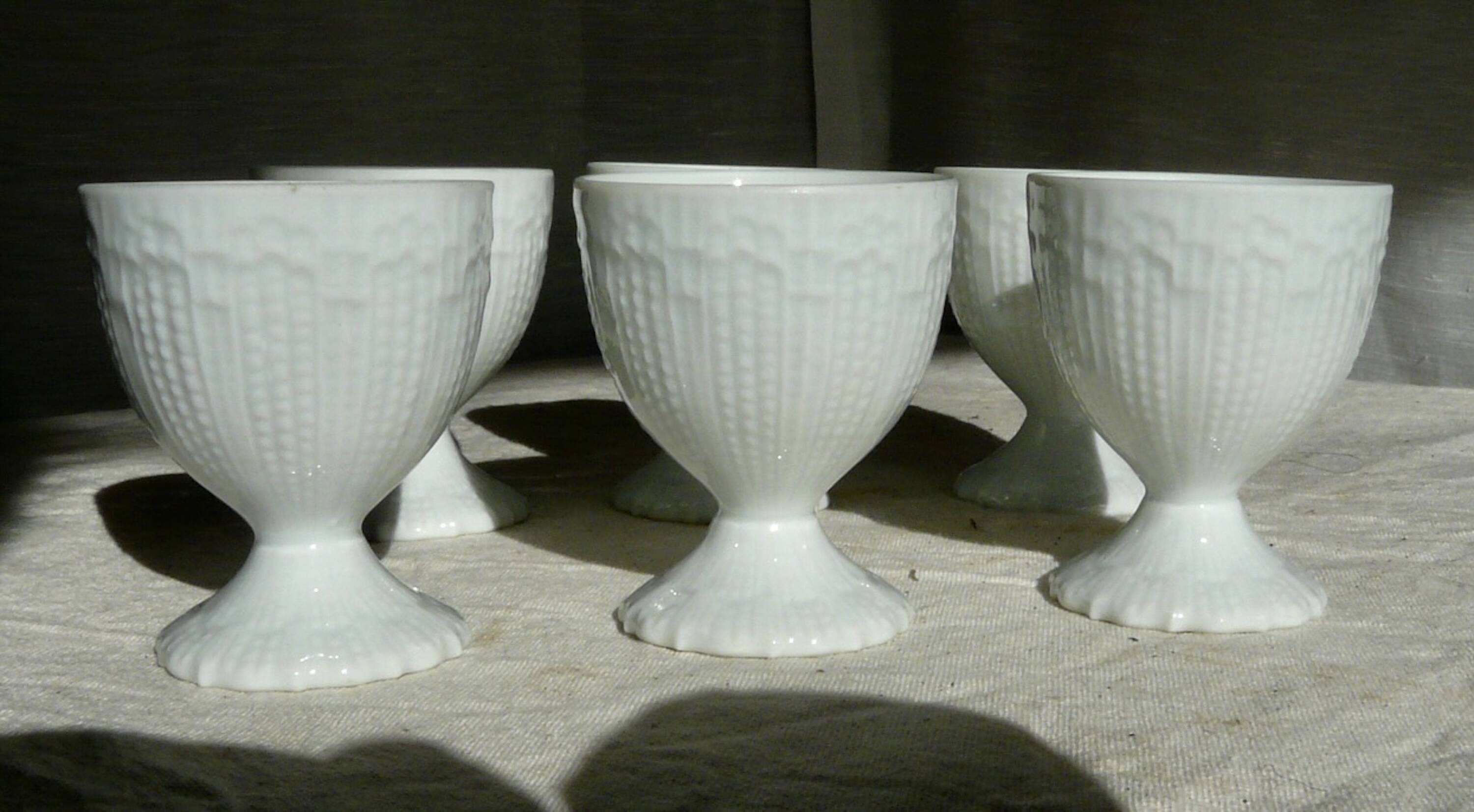 Service of 6 art deco white porcelain egg cups from Limoges