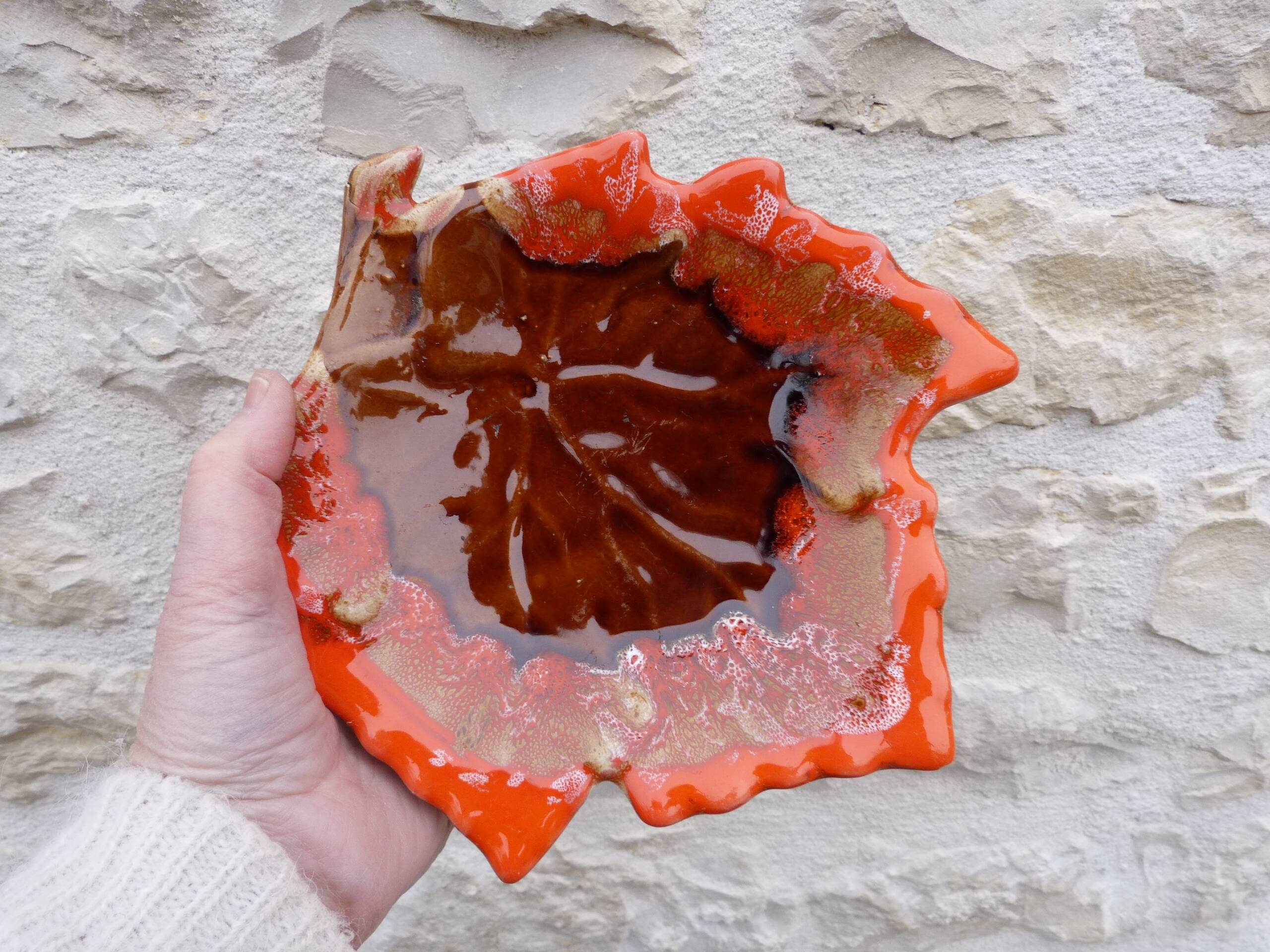 Vintage 1950 Vallauris flamed ceramic ashtray